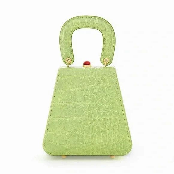 STAUD Kenny Croc-Embossed Leather Top Handle Bag Pistachio Green - Picture 1 of 12
